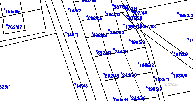 Parcela st. 692/43 v KÚ Hrušovany u Brna, Katastrální mapa