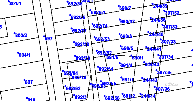 Parcela st. 692/52 v KÚ Hrušovany u Brna, Katastrální mapa