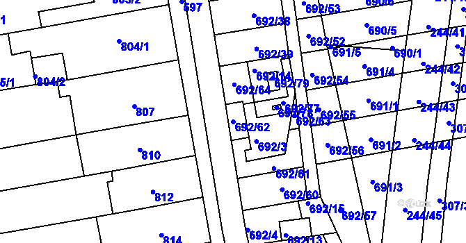 Parcela st. 692/62 v KÚ Hrušovany u Brna, Katastrální mapa