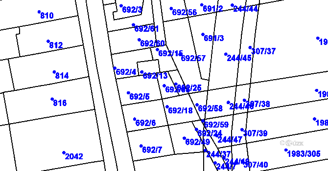 Parcela st. 692/65 v KÚ Hrušovany u Brna, Katastrální mapa