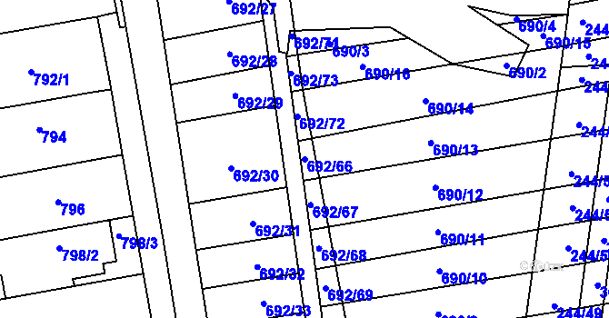 Parcela st. 692/66 v KÚ Hrušovany u Brna, Katastrální mapa