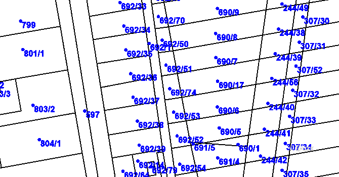 Parcela st. 692/74 v KÚ Hrušovany u Brna, Katastrální mapa
