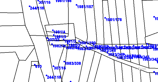Parcela st. 1981/190 v KÚ Hrušovany u Brna, Katastrální mapa
