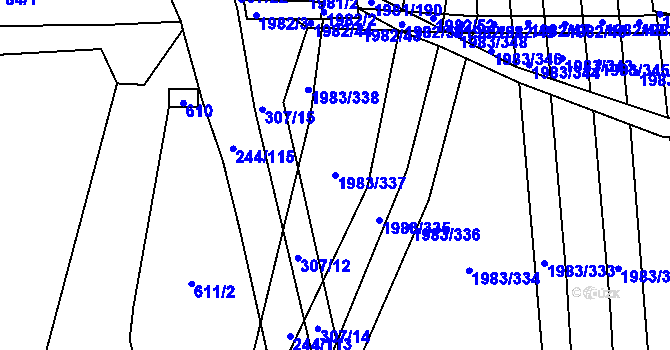 Parcela st. 1983/337 v KÚ Hrušovany u Brna, Katastrální mapa