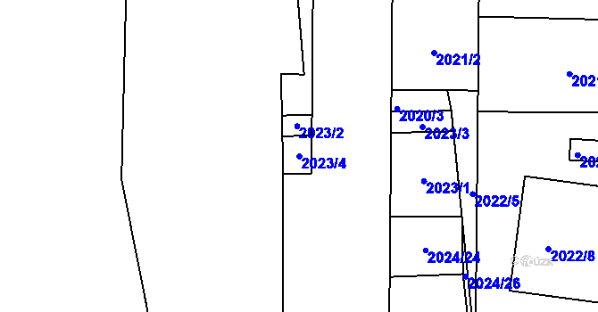 Parcela st. 2023/4 v KÚ Hrušovany u Brna, Katastrální mapa