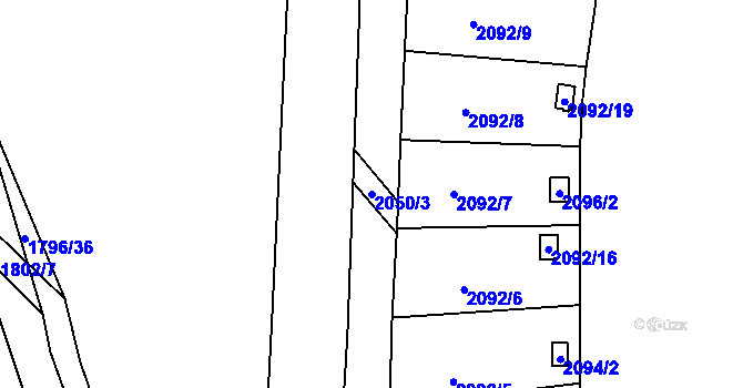 Parcela st. 2050/3 v KÚ Hrušovany u Brna, Katastrální mapa