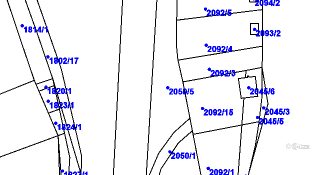 Parcela st. 2050/5 v KÚ Hrušovany u Brna, Katastrální mapa