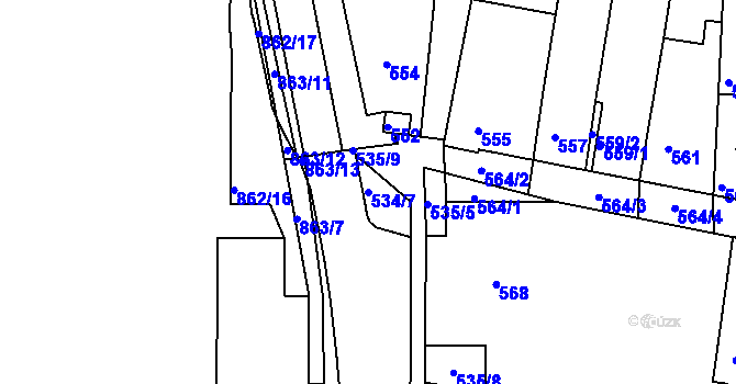 Parcela st. 534/7 v KÚ Hrušovany u Brna, Katastrální mapa