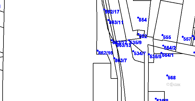 Parcela st. 862/16 v KÚ Hrušovany u Brna, Katastrální mapa