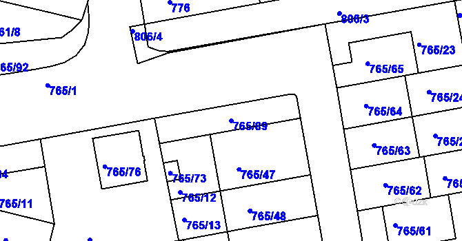 Parcela st. 765/89 v KÚ Hrušovany u Brna, Katastrální mapa