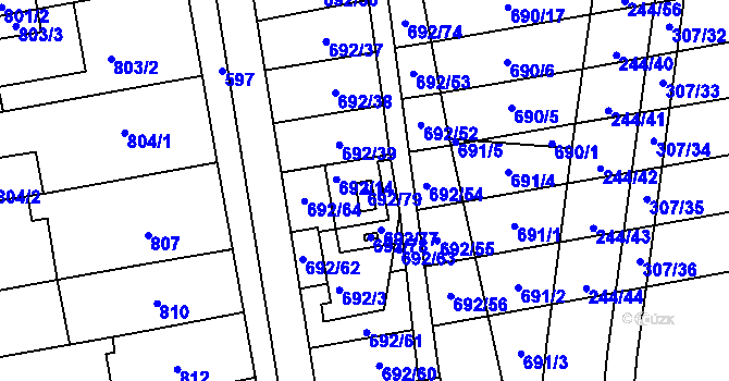 Parcela st. 692/79 v KÚ Hrušovany u Brna, Katastrální mapa