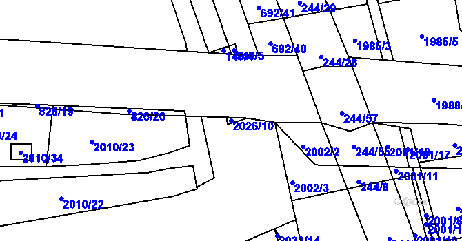 Parcela st. 2026/10 v KÚ Hrušovany u Brna, Katastrální mapa