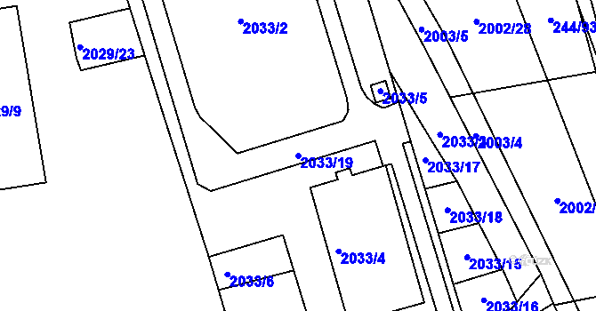 Parcela st. 2033/19 v KÚ Hrušovany u Brna, Katastrální mapa