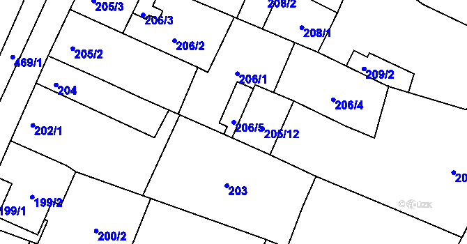 Parcela st. 206/5 v KÚ Hrušovany u Brna, Katastrální mapa