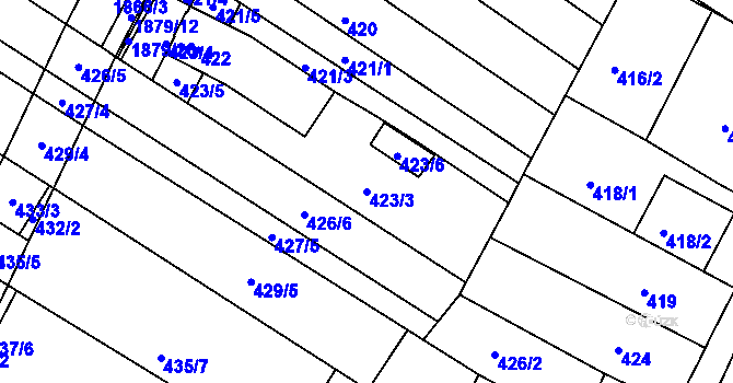 Parcela st. 423/3 v KÚ Hrušovany u Brna, Katastrální mapa