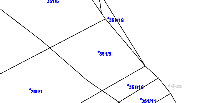 Parcela st. 351/9 v KÚ Hrutov, Katastrální mapa
