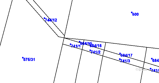 Parcela st. 684/15 v KÚ Hrutov, Katastrální mapa