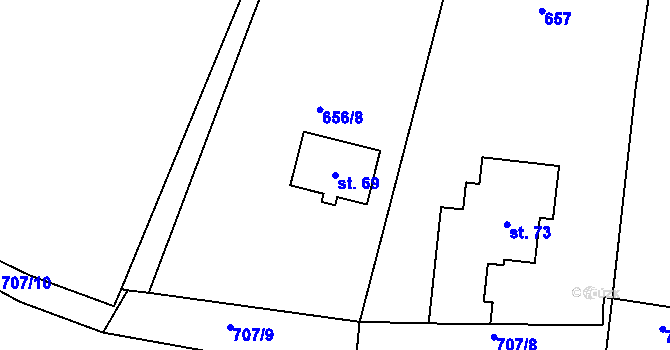 Parcela st. 69 v KÚ Hrutov, Katastrální mapa
