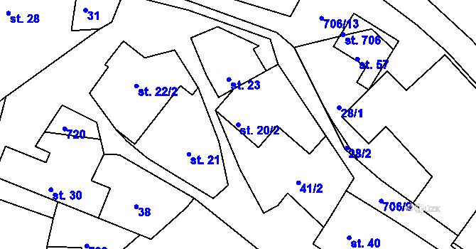 Parcela st. 20/2 v KÚ Hrutov, Katastrální mapa