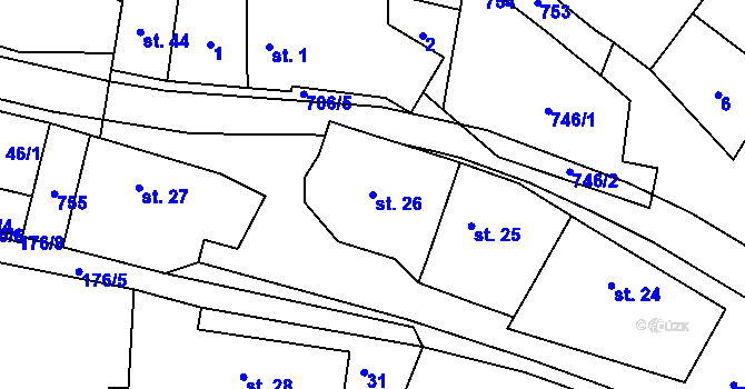 Parcela st. 26 v KÚ Hrutov, Katastrální mapa