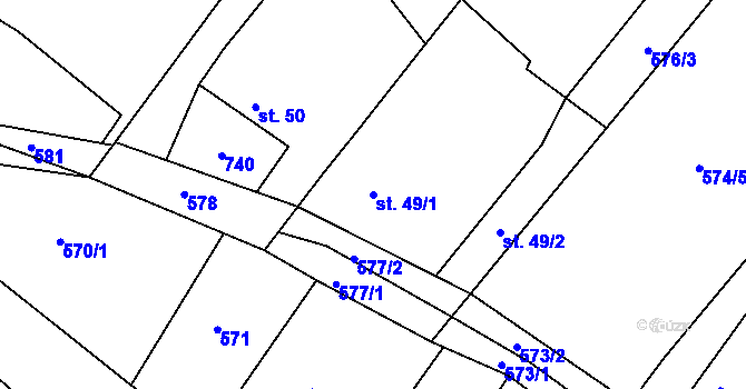 Parcela st. 49/1 v KÚ Hrutov, Katastrální mapa