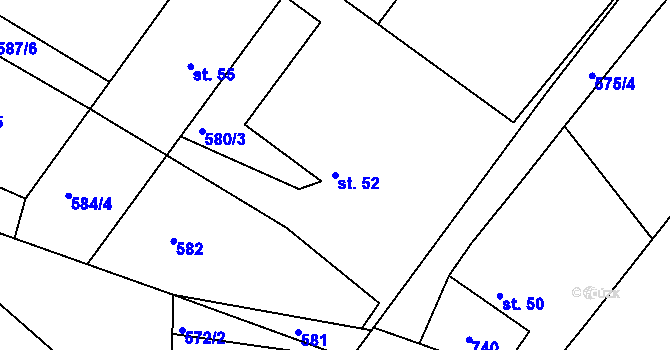 Parcela st. 52 v KÚ Hrutov, Katastrální mapa