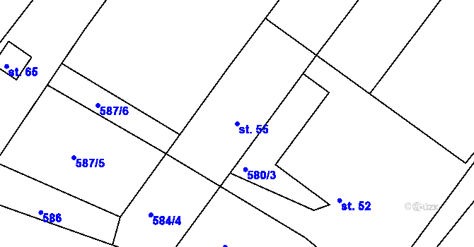 Parcela st. 55 v KÚ Hrutov, Katastrální mapa