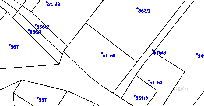 Parcela st. 56 v KÚ Hrutov, Katastrální mapa