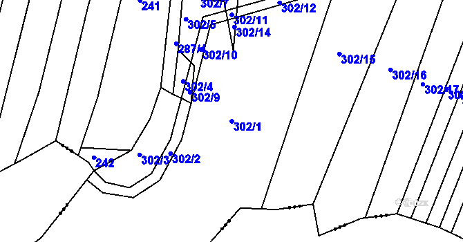 Parcela st. 302/1 v KÚ Hrutov, Katastrální mapa