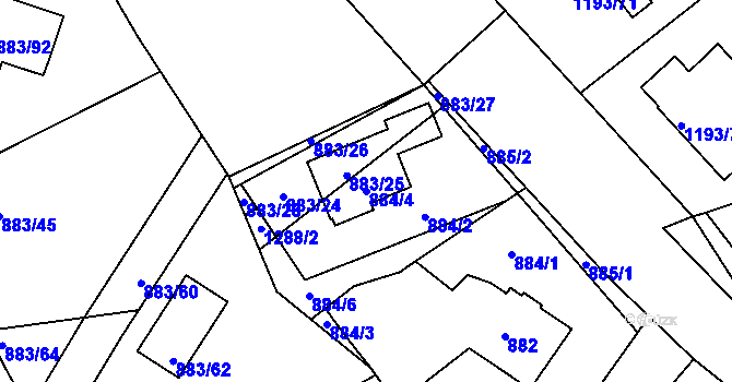 Parcela st. 884/4 v KÚ Hřebeč, Katastrální mapa