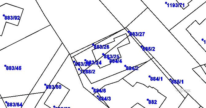 Parcela st. 883/25 v KÚ Hřebeč, Katastrální mapa