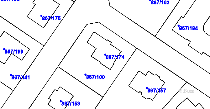 Parcela st. 867/174 v KÚ Hřebeč, Katastrální mapa