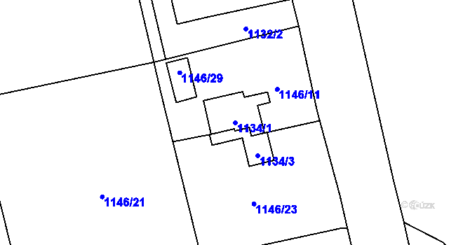 Parcela st. 1134/1 v KÚ Hřebeč, Katastrální mapa