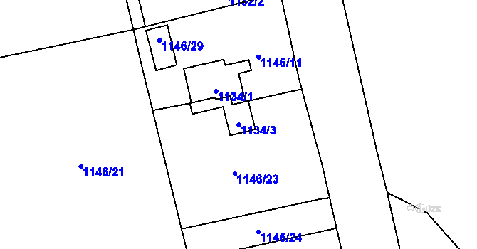 Parcela st. 1134/3 v KÚ Hřebeč, Katastrální mapa