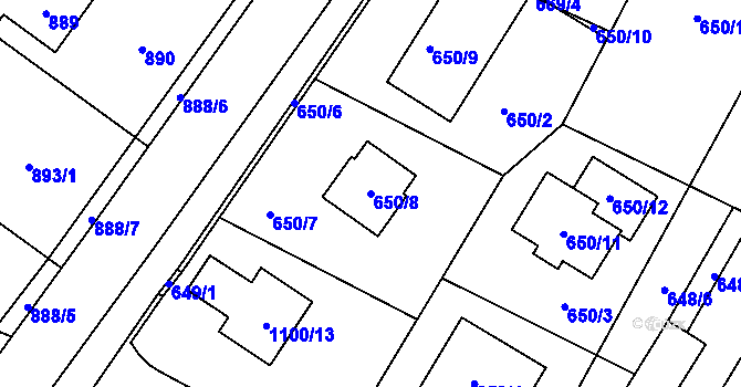 Parcela st. 650/8 v KÚ Hřebeč, Katastrální mapa