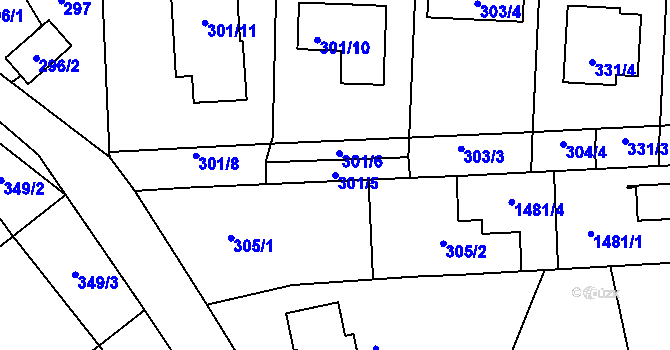 Parcela st. 301/5 v KÚ Hřebeč, Katastrální mapa