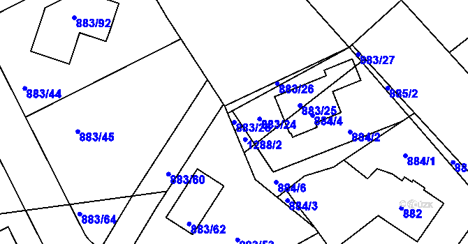 Parcela st. 883/28 v KÚ Hřebeč, Katastrální mapa