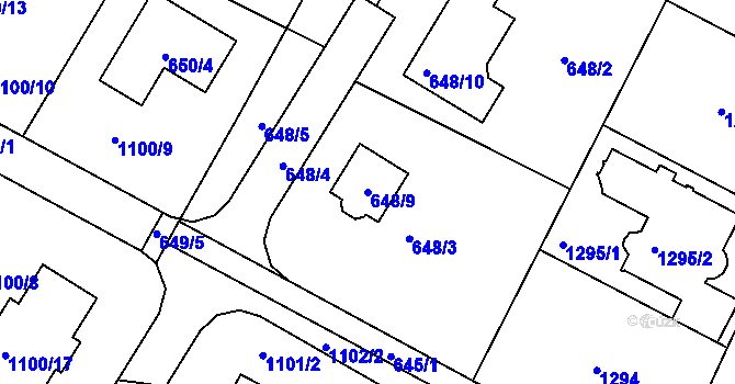 Parcela st. 648/9 v KÚ Hřebeč, Katastrální mapa