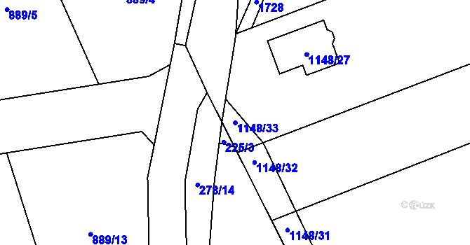 Parcela st. 1148/33 v KÚ Hřebeč, Katastrální mapa