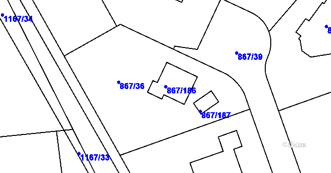Parcela st. 867/186 v KÚ Hřebeč, Katastrální mapa