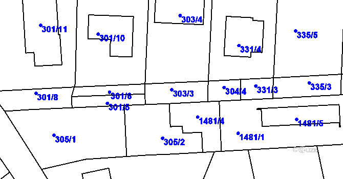 Parcela st. 303/3 v KÚ Hřebeč, Katastrální mapa