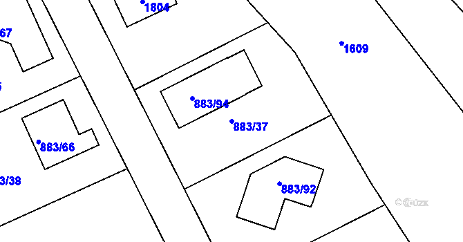 Parcela st. 883/37 v KÚ Hřebeč, Katastrální mapa