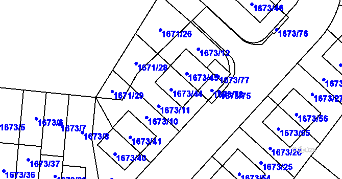 Parcela st. 1673/44 v KÚ Hřebeč, Katastrální mapa