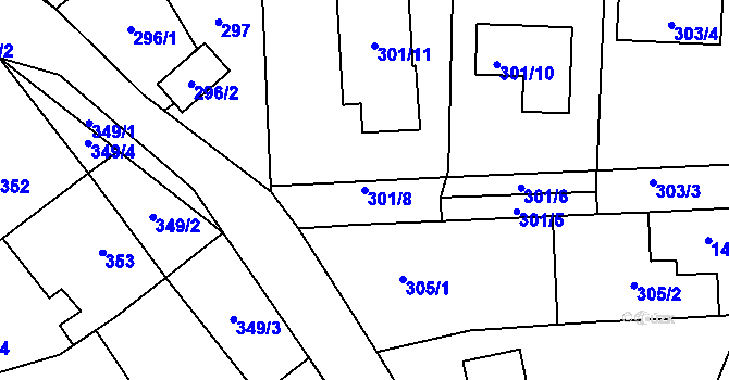 Parcela st. 301/8 v KÚ Hřebeč, Katastrální mapa