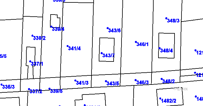 Parcela st. 343/7 v KÚ Hřebeč, Katastrální mapa