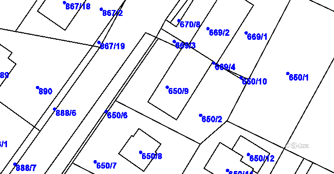 Parcela st. 650/9 v KÚ Hřebeč, Katastrální mapa