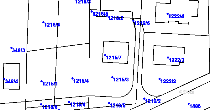Parcela st. 1215/7 v KÚ Hřebeč, Katastrální mapa