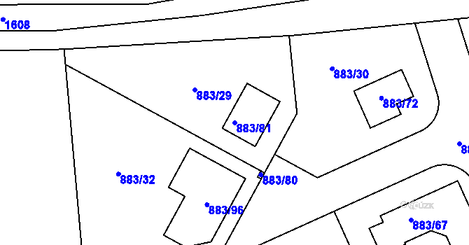 Parcela st. 883/81 v KÚ Hřebeč, Katastrální mapa