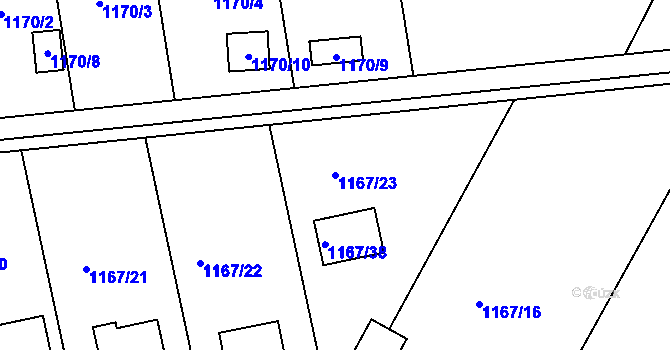 Parcela st. 1167/23 v KÚ Hřebeč, Katastrální mapa