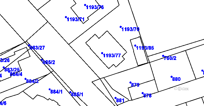 Parcela st. 1193/77 v KÚ Hřebeč, Katastrální mapa